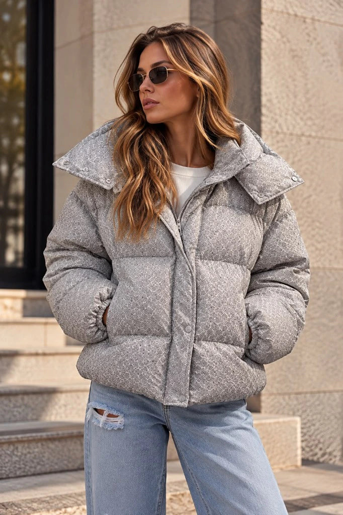 Chaqueta Puffer Estampada Ohlunara Gris — vista frontal
