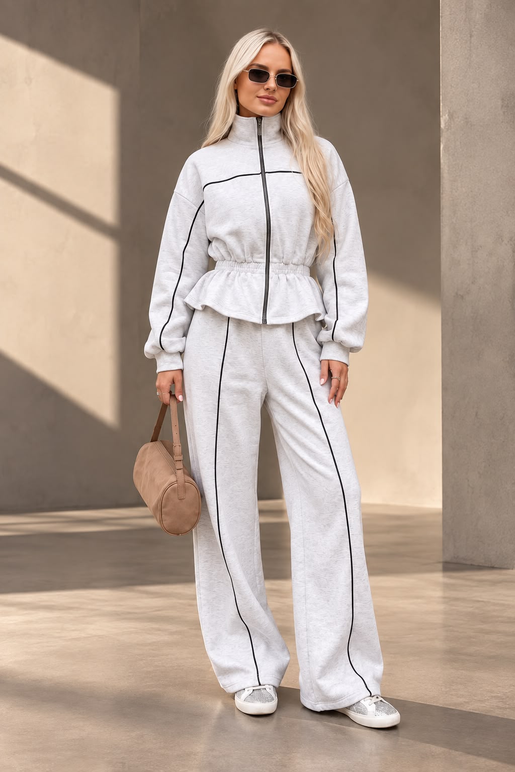 Chándal French Ohlunara gris — modelo con cintura fruncida